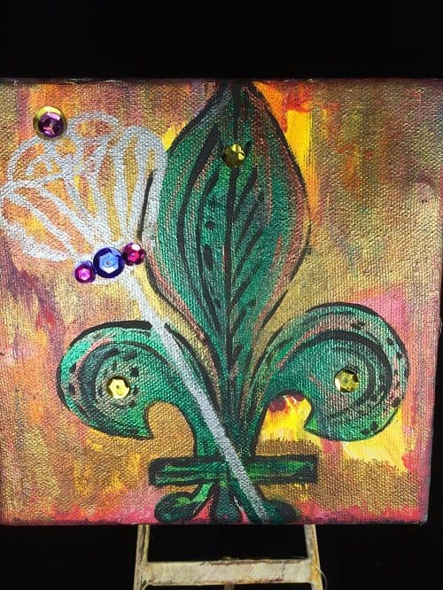 Jeweled fleur-de-lis painting